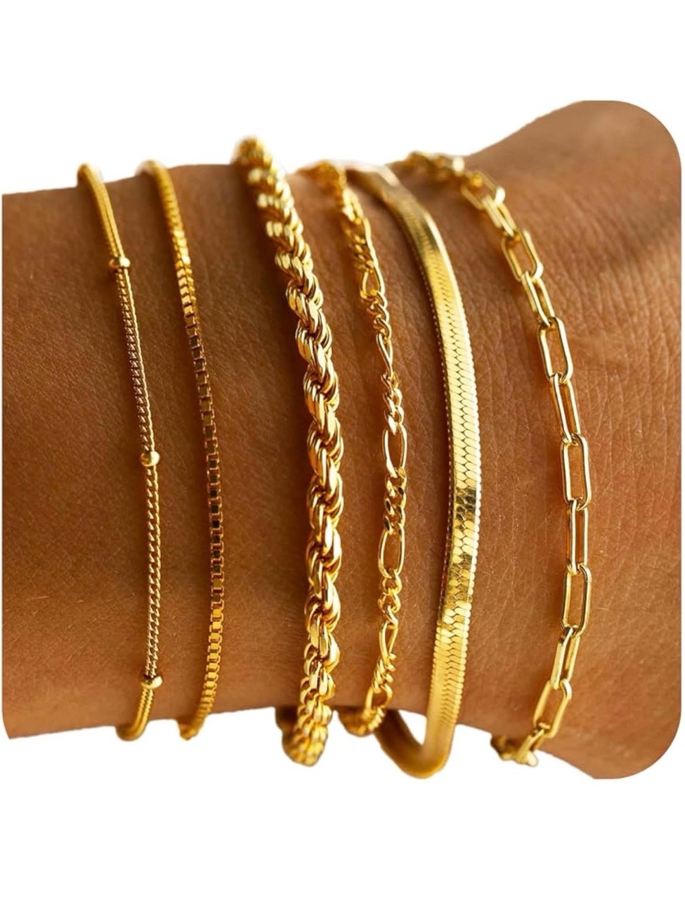 Women's Gold Tone Layered Bracelet Set - 6-Piece Stack